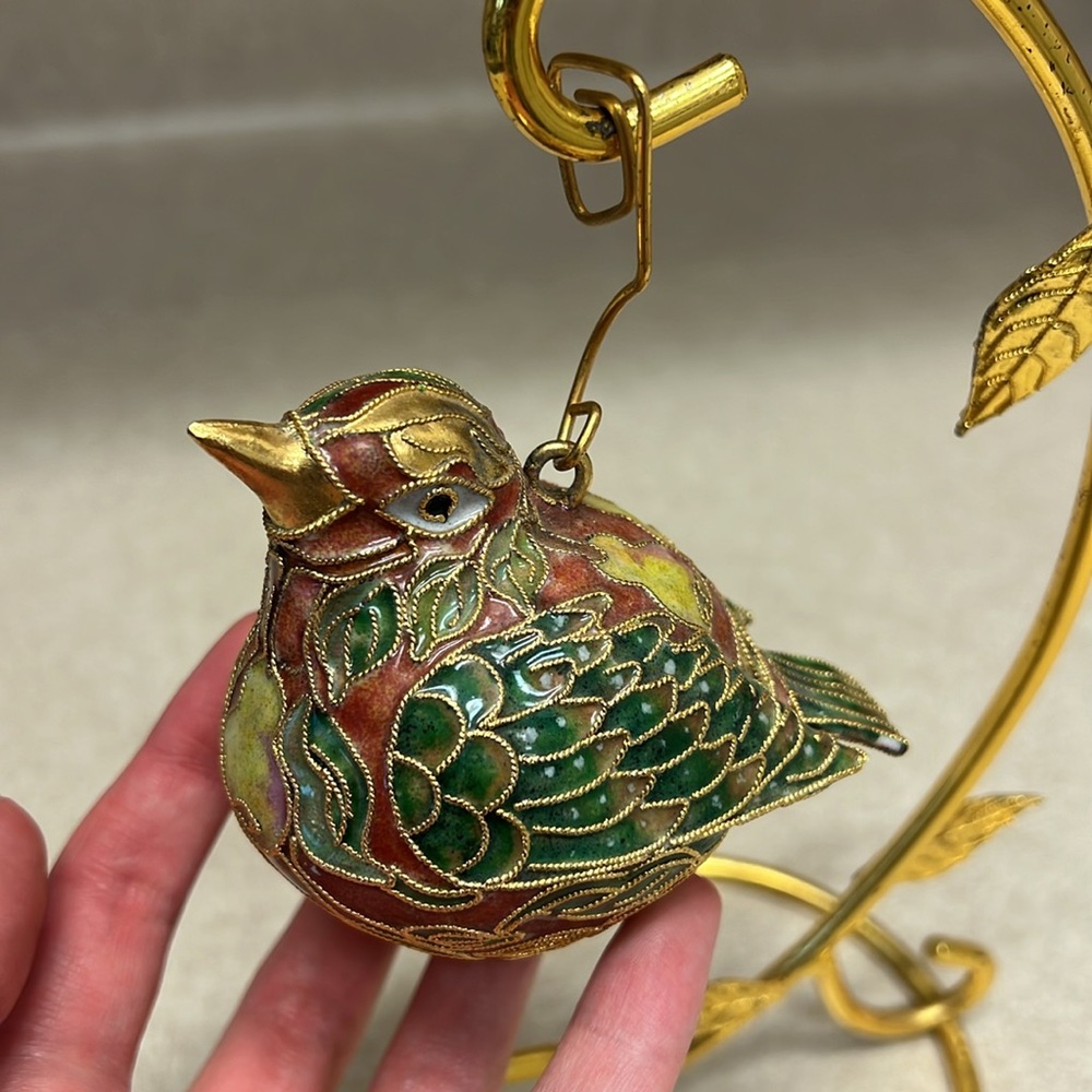Cloisonné bird with stand - Picture 2 of 8